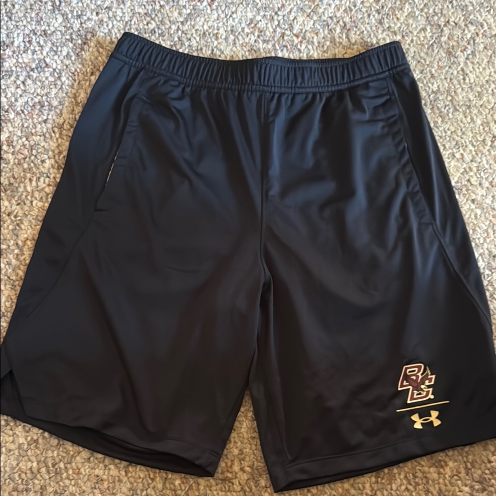 Under Armour Men's Black Athletic Shorts with Logo Boston College